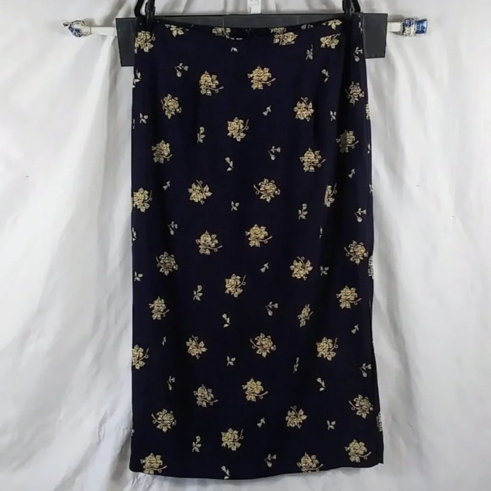 Source Unknown Women's Dark Blue Floral Pencil Knee Length Skirt Size 14 - Picture 1 of 9